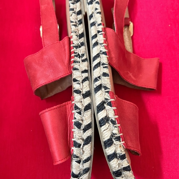 40 Anthropologie ALOHAS 2 strap Espadrille SPAIN sandals Red Leather 70s vibe - Picture 4 of 8